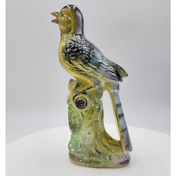 Vintage Iridescent Blue Bird Glazed Ceramic Figurine Sculpture 7" Mid Century - Picture 8 of 10
